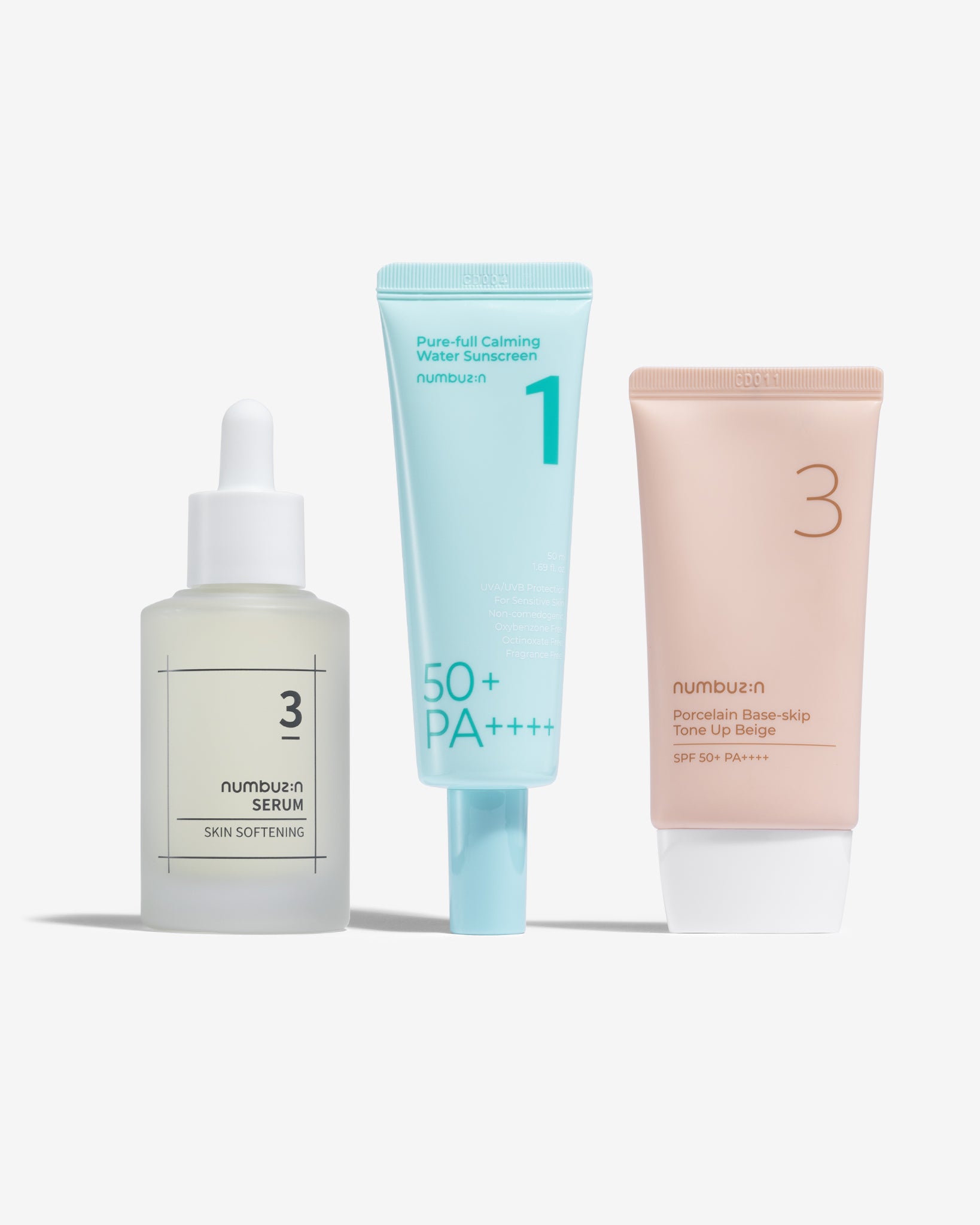 3-Step Porcelain Skin Set (Suero, SPF, base)
