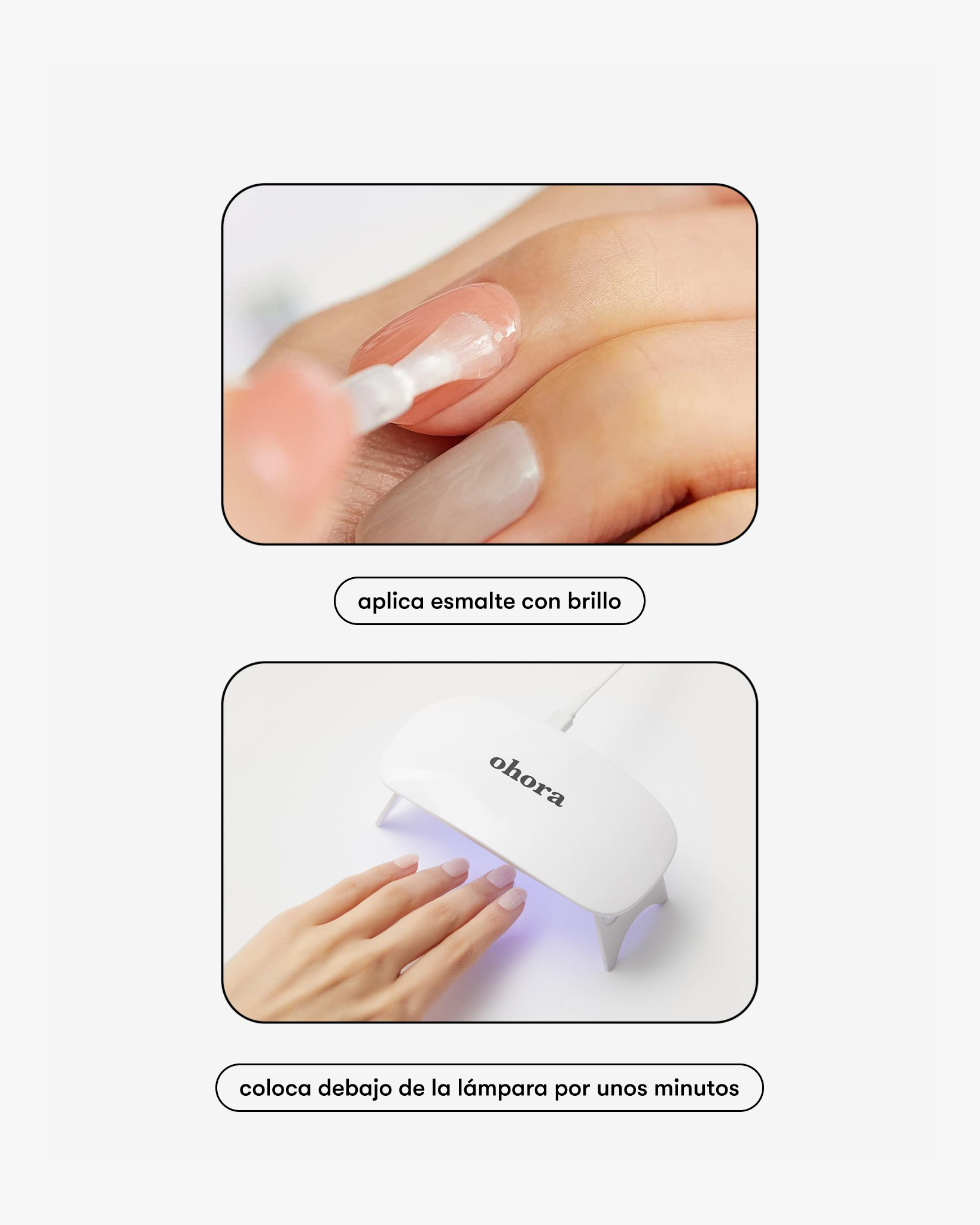 Lampara de uñas para laminas de gel semi curado en uñas de ohora en Momiji Beauty.