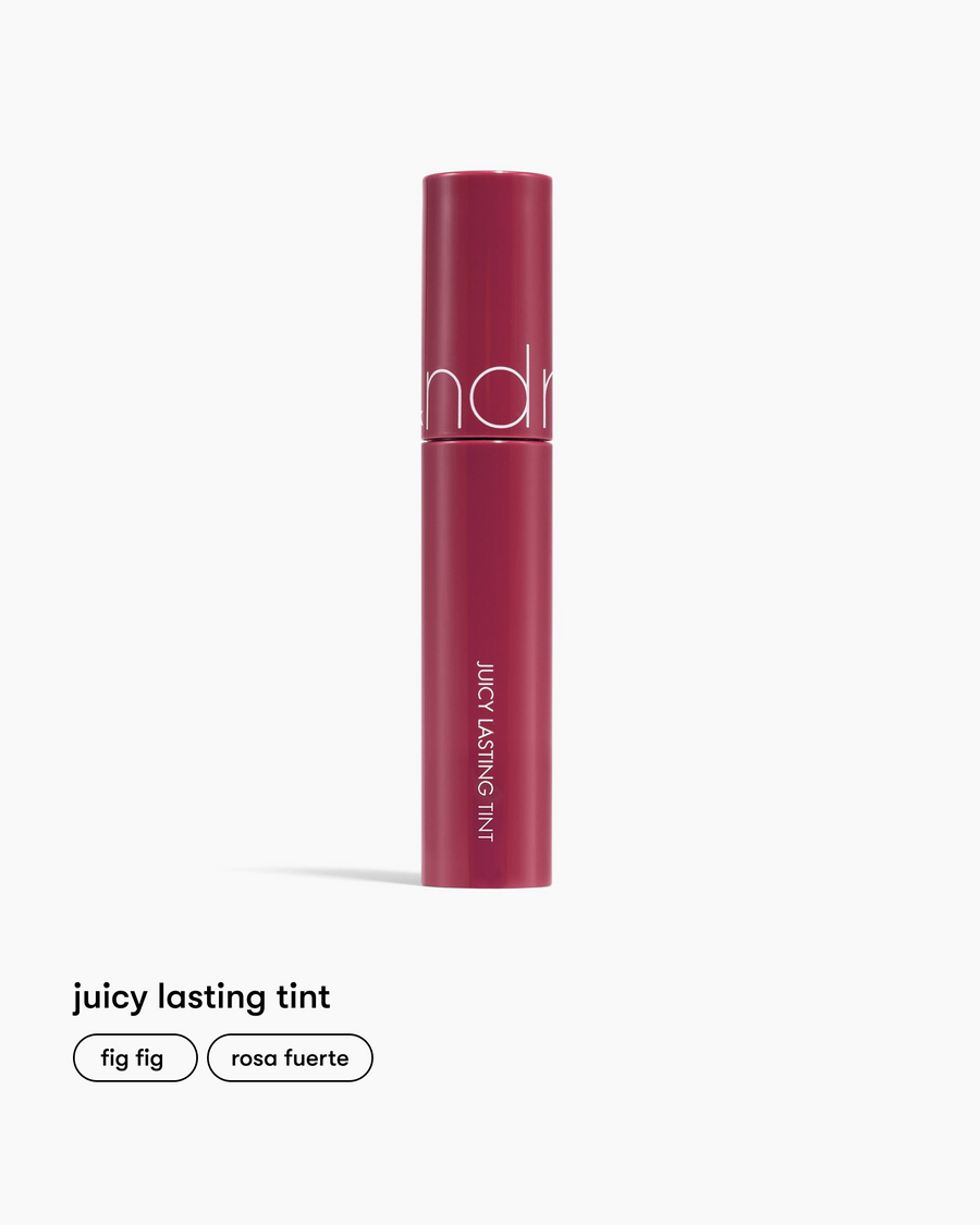 Tinta labial Juicy Lasting en tono Fig Fig Rom-nd en Momiji Beauty. Sumérgete en un mundo de color y durabilidad, te ofrece labios con una pigmentación intensa, acabado jugoso  y radiante durante horas. Su fórmula de larga duración se desliza suavemente sobre tus labios, proporcionando una cobertura uniforme y confortable sin retoques constantes. Enriquecida con ingredientes hidratantes, como la jugosa esencia de higo, esta tinta labial nutre y protege tus labios, manteniéndolos suaves y sedosos. 
