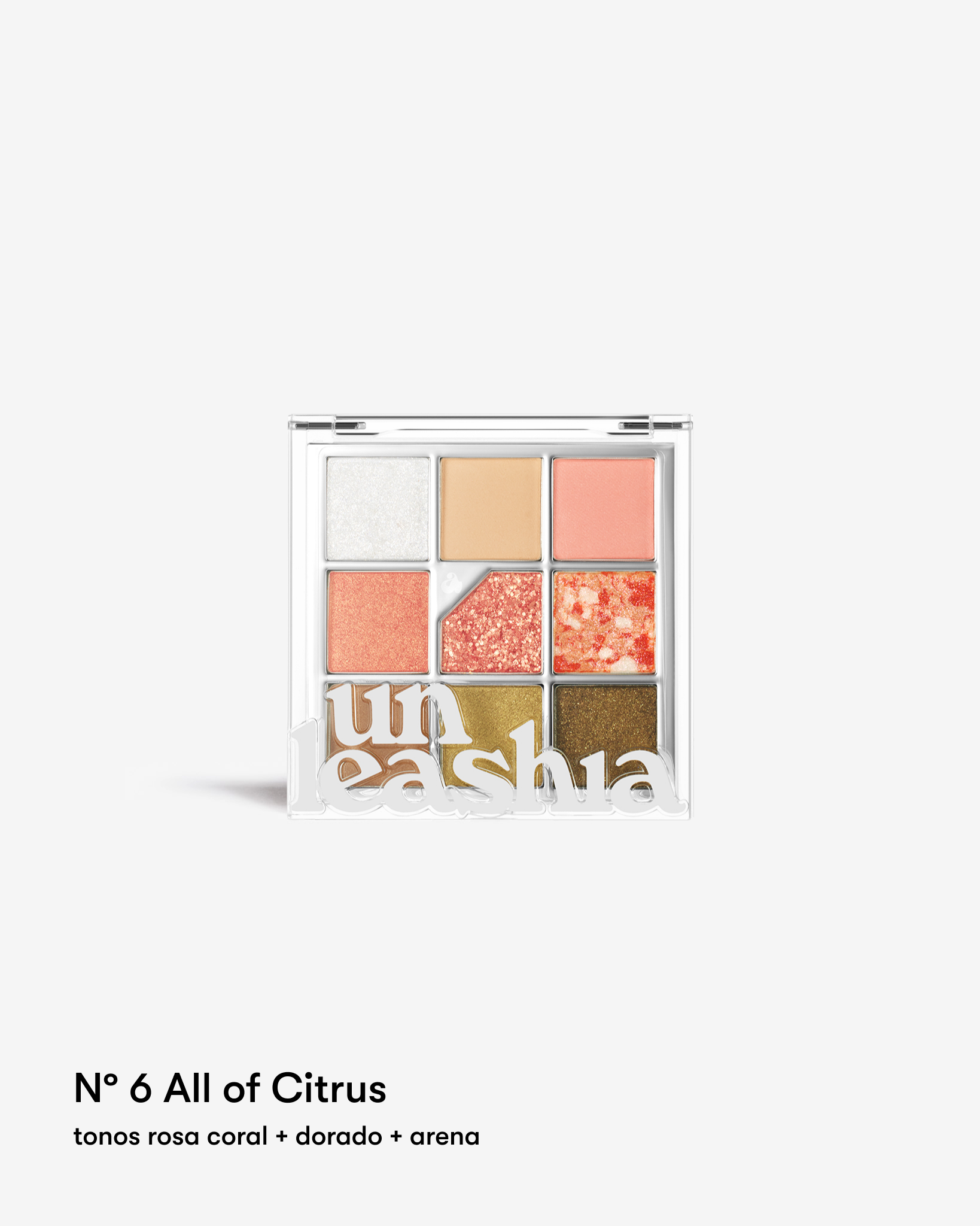 All of Citrus  maquillaje de sombras de ojos de Unleashia en Momiji Beauty. Estas sombras de ojos ofrecen una variedad de tonos vibrantes y pigmentados que te permiten crear looks espectaculares para cualquier ocasión. Su fórmula de larga duración garantiza que tu maquillaje se mantenga fresco y vibrante durante todo el día o la noche. Crea un look natural y sutil o algo más atrevido y llamativo. Te brindan la versatilidad y la calidad que necesitas para expresar tu creatividad y realzar tu belleza única.